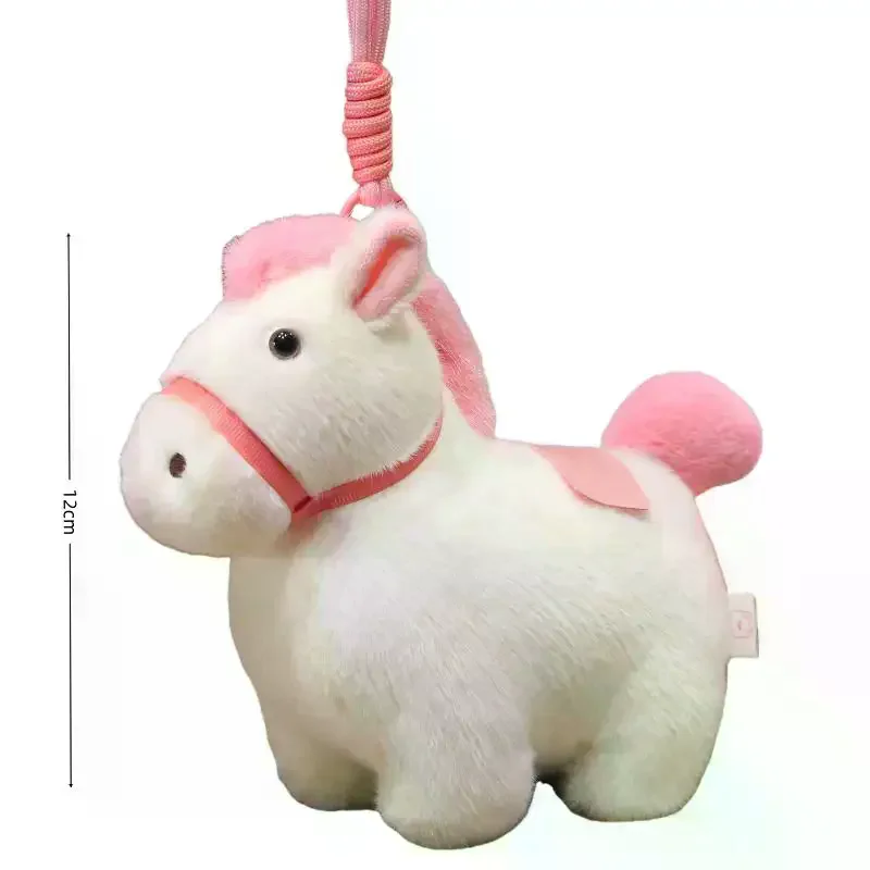 Cartoon pluche pony sleutelhanger Kawaii dierenriem paard mascotte gevulde pop rugzak hangende decor auto-interieur hanger nieuwjaarscadeau