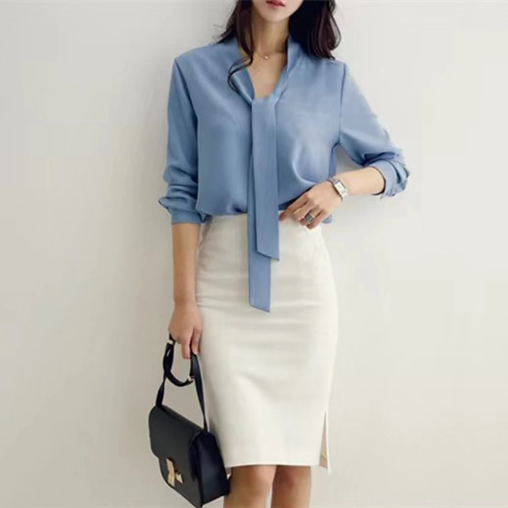 Женская шифоновая рубашка 24, новые стили, винтажные модные свободные топы с воротником-стримером