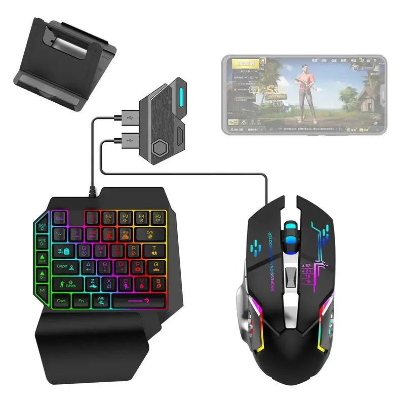 

Wired One-Handed Gaming Keyboard Ergonomic Mouse Combo Set Blue Tooth 5.0 Converter Set For PC Mobile Phone Gamer Low Latency