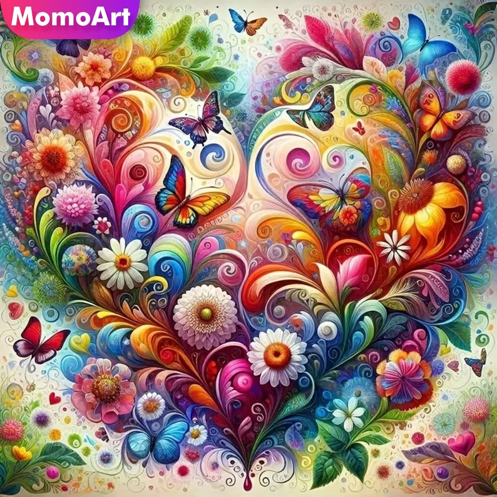 Momoart Diamond Mosaic Daisy Flower Heart Pattern for Adults Beginners DIY Full Square Round Painting Butterfly Child Hobby