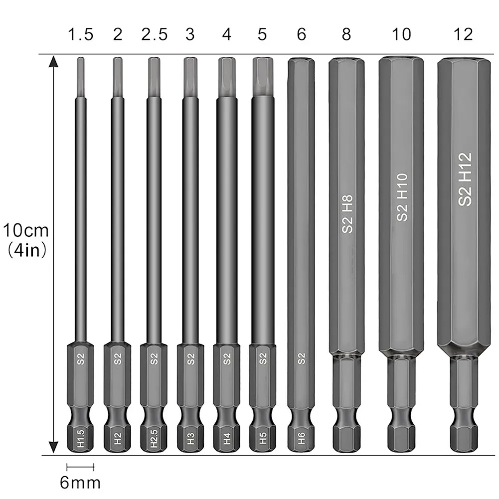 Imagem -02 - Hex Cabeça Allen Chave Broca Punho Longo s2 Aço Chave de Fenda Bits Metric Allen Chave de Parafuso Bits 100 mm 10 Pcs 4