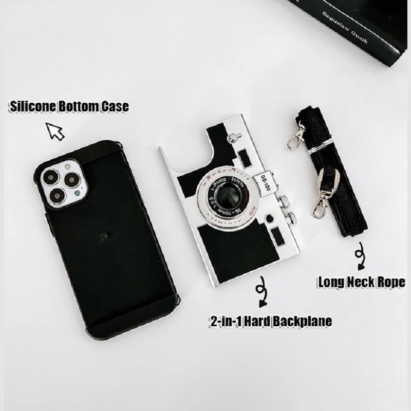 Emily in Paris 3D Retro Camera Case For iPhone 16 15 ProMax 14 13 12 Pro Max XR XS Max 7 8 Plus Lanyard Camera Shockproof Cover