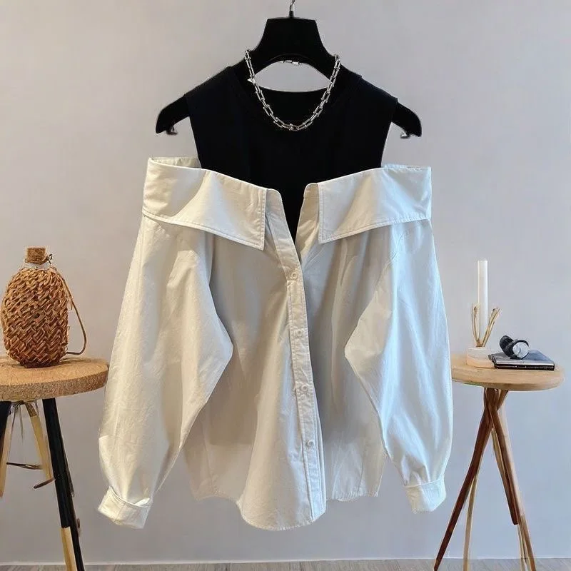 

Art Student Dopane Autumn New Loose Long Sve Vest Faion Trend oulder Exposure irt Sli Artistic Women's Blouse