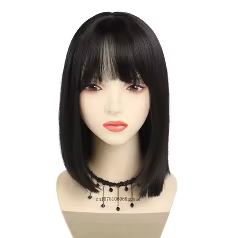 Black Movie Costume Wigs Synthetic Short Bob Cut Wig with Bangs for Women Girls Daily Halloween Cosplay Heat Resistant Anime Wig
