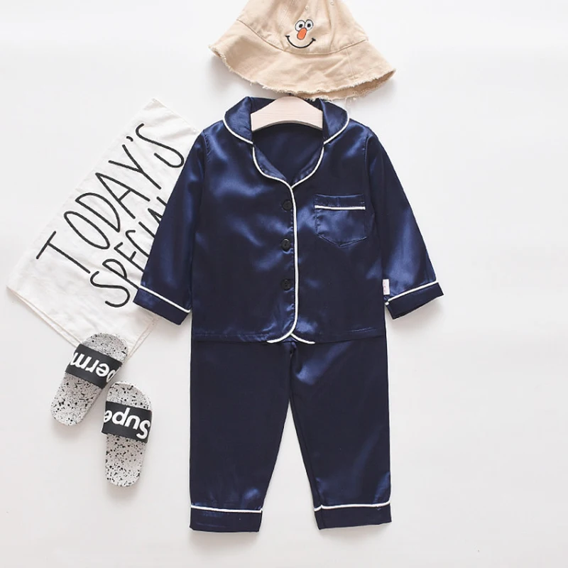 Seiden-Satin-Pyjama-Sets für Kleinkinder, Cartoon-Pyjamas für Kinder, Jungen-Schlafanzug, Baby-Schlafanzug, Mädchen-Freizeitkleidung für Zuhause, Jungen-Loungewear – Detail 5