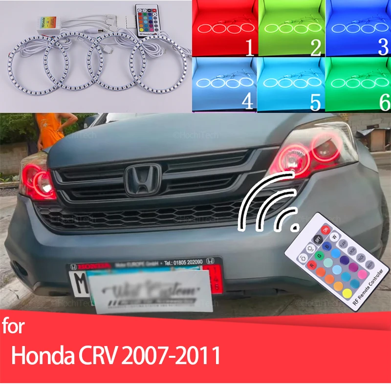 Headlight Multi-color RGB LED Angel Eyes  Ring Eye DRL RF Remote Control for HONDA CR-V CRV 2007 - 2011 Accessories