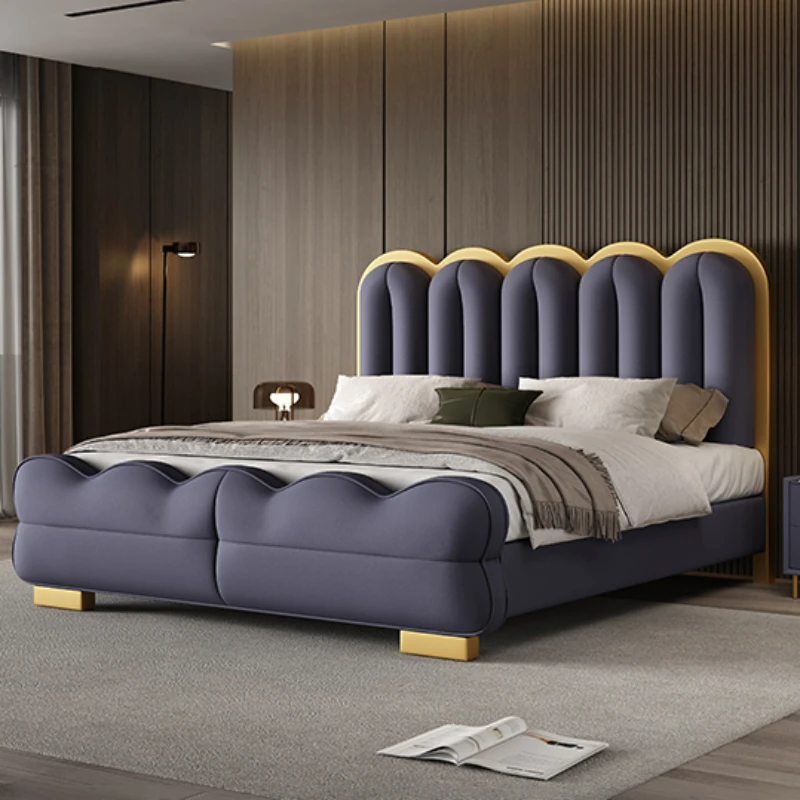 leather Frame Double Bed Queen Luxury Wooden Queen European Double Bed Princess Modern Cama Matrimonial Bedroom Furniture image 4