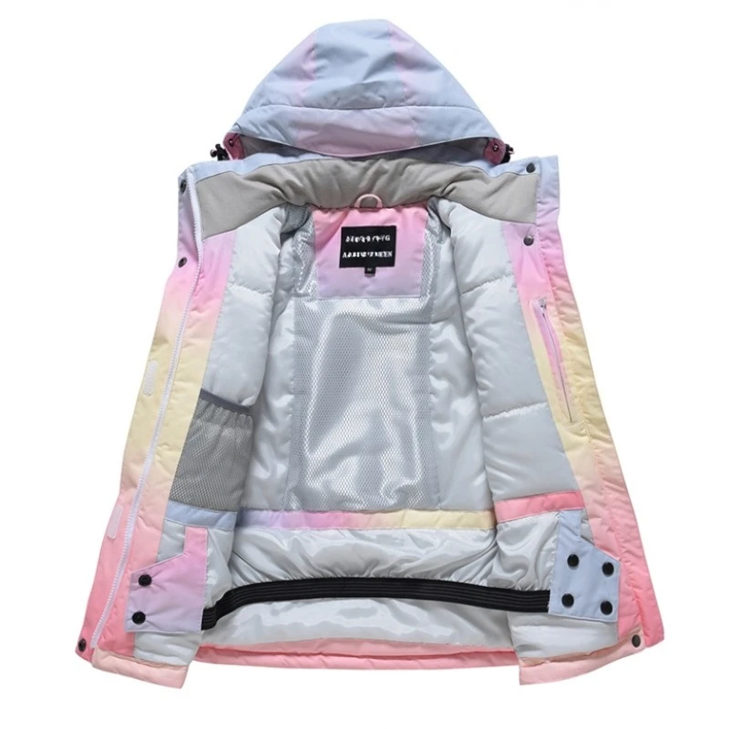 بدلة تزلج ملونة للفتيات شتوية للتزلج على الجليد في الهواء الطلق سترة وسراويل للأطفال مقاومة للماء ومضادة للرياح ملابس ثلج للأطفال