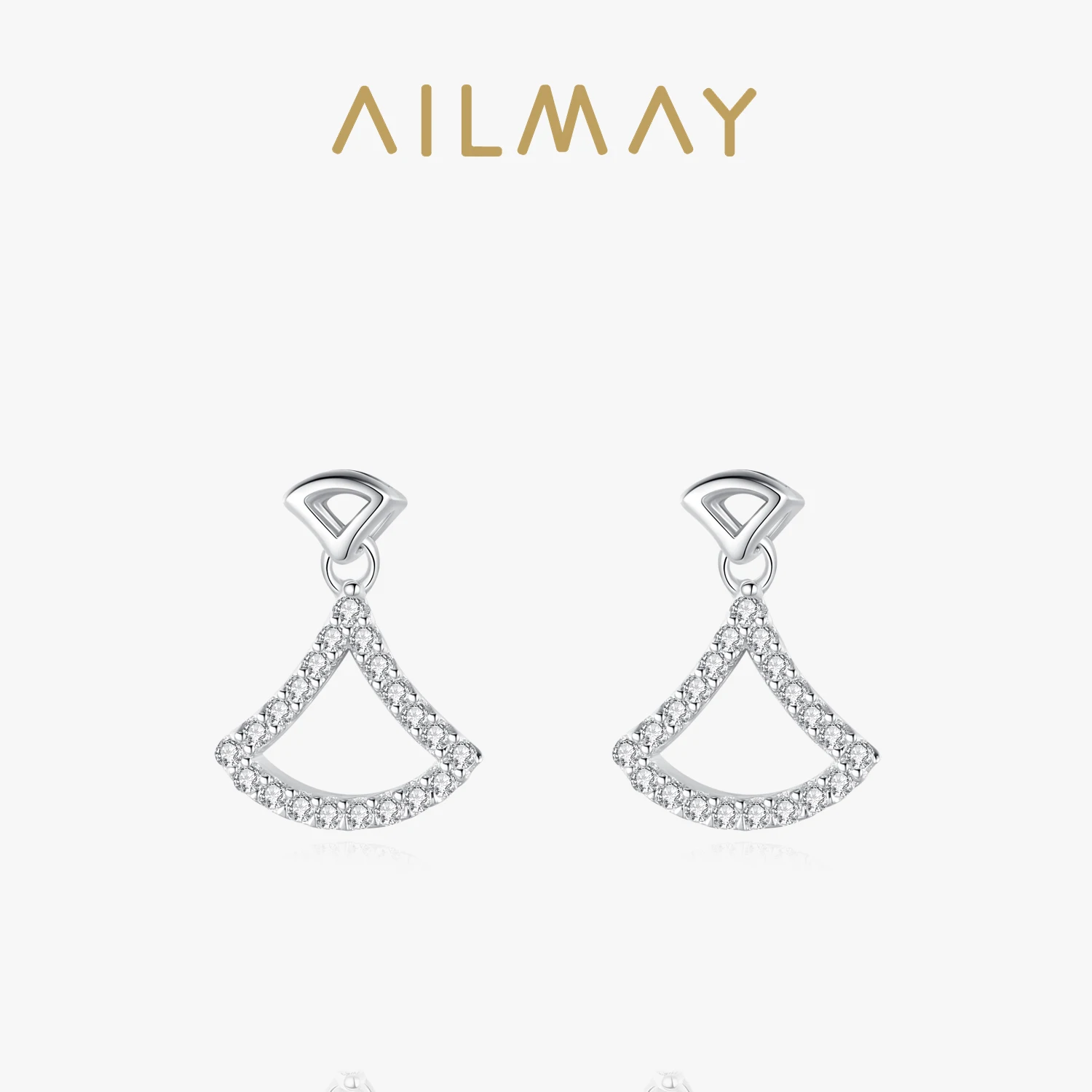 Ailmay Fashion 925 Sterling Silver Charm Shiny Zircon Geometric Sector Stud Earring For Women Girls Party Accessories Jewelry