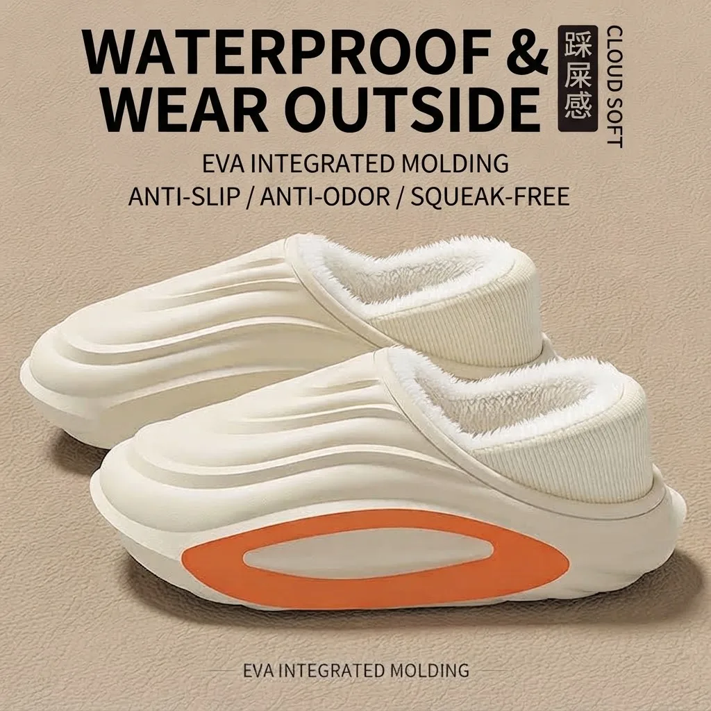 Waterproof Winter Clogs Women Men Thick Platform Warm Plush Lined Non-Slip Soft EVA Outdoor Indoor Casual House Shoes