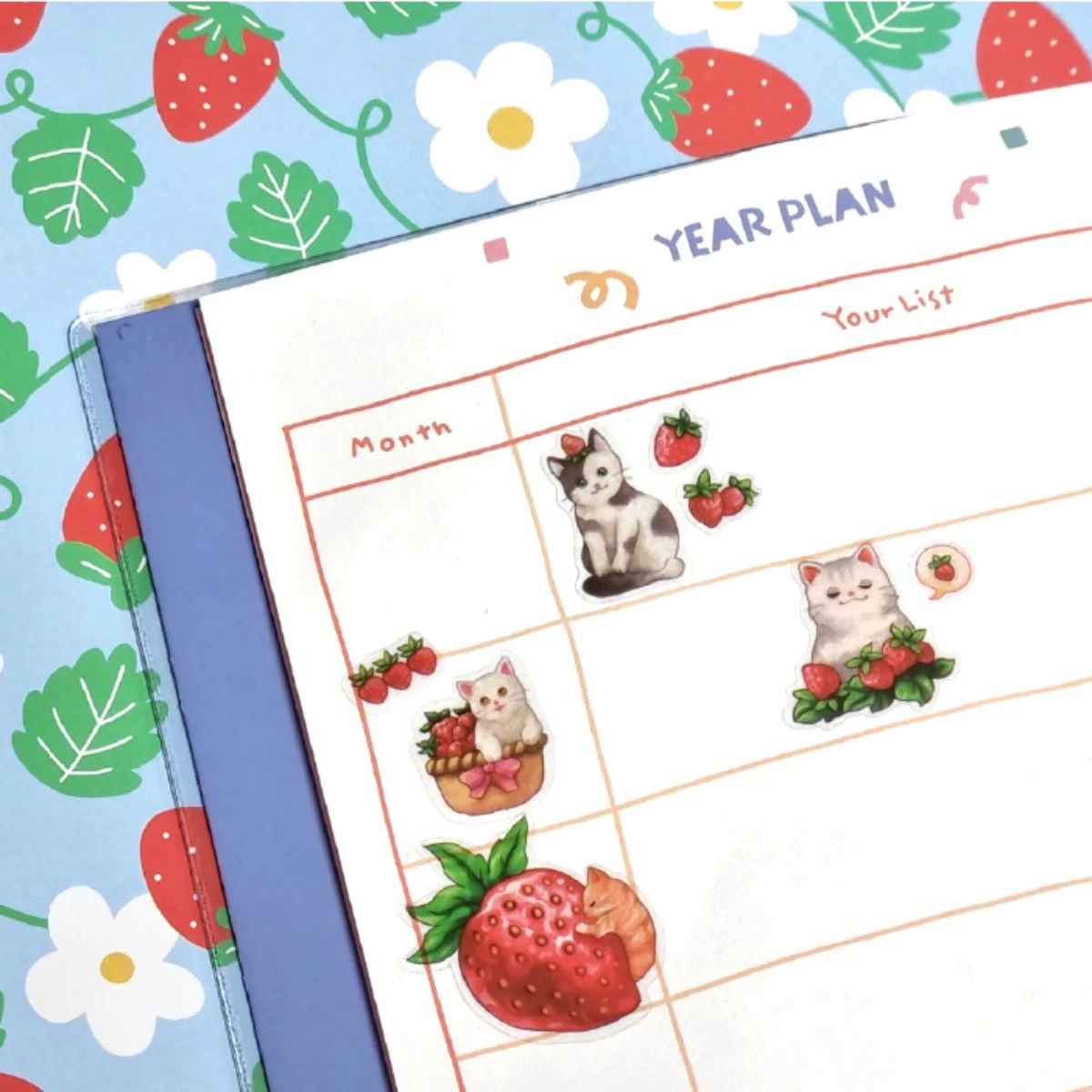BONITO Cute Cat Strawberry PVC Stickers Scrapbooking Diy Journal Diary Stationery Sticker Cute Decor School Supplies Gift