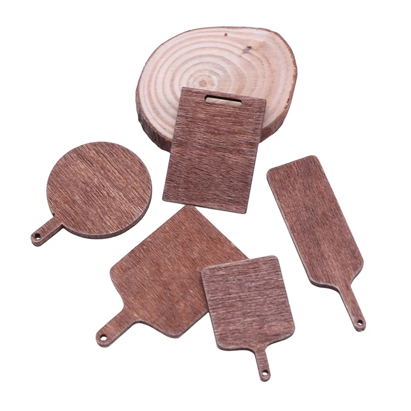 

5Pcs/Set 1:12 Dollhouse Miniature Round Chopping Board Square Cutting Board Bread Dessert Board Model Kitchen Decor Toy-Toy