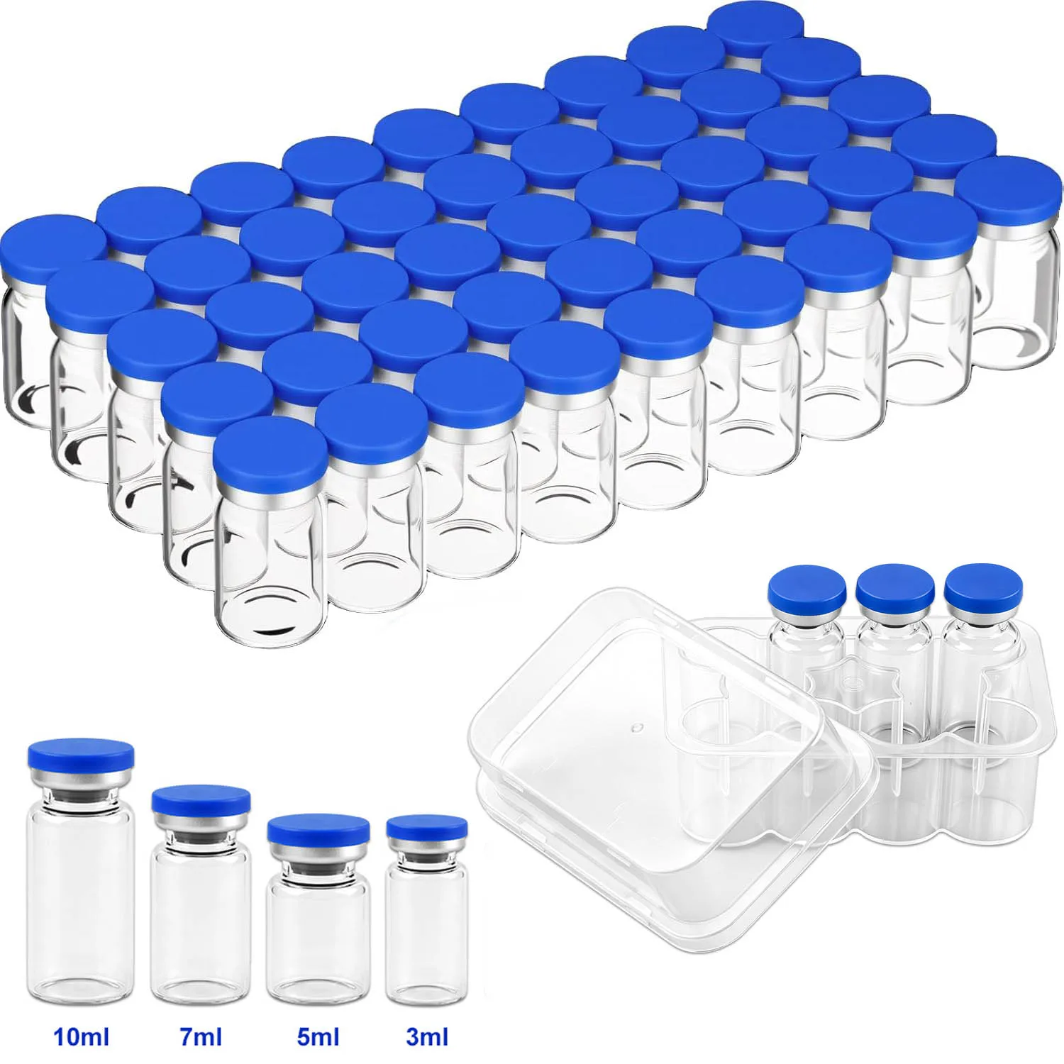 100p 3/5/7/10ml Sterile Empty Vials with Self Healing Injection Port,with Flip Off Aluminum Cap,Sterile Package with Storage Box
