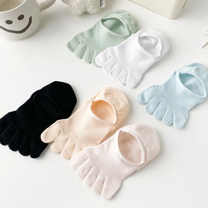 5 Pairs Summer Mesh Toe Socks Women Low Cut Toe Socks with Separate Fingers No-show Slipper Invisible Socks Five Finger