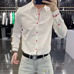 Elegant Fashion Harajuku Slim Fit All Match Shirt Square Neck Printed Button Long Sleeve Outerwear Loose Casual Male Clothes