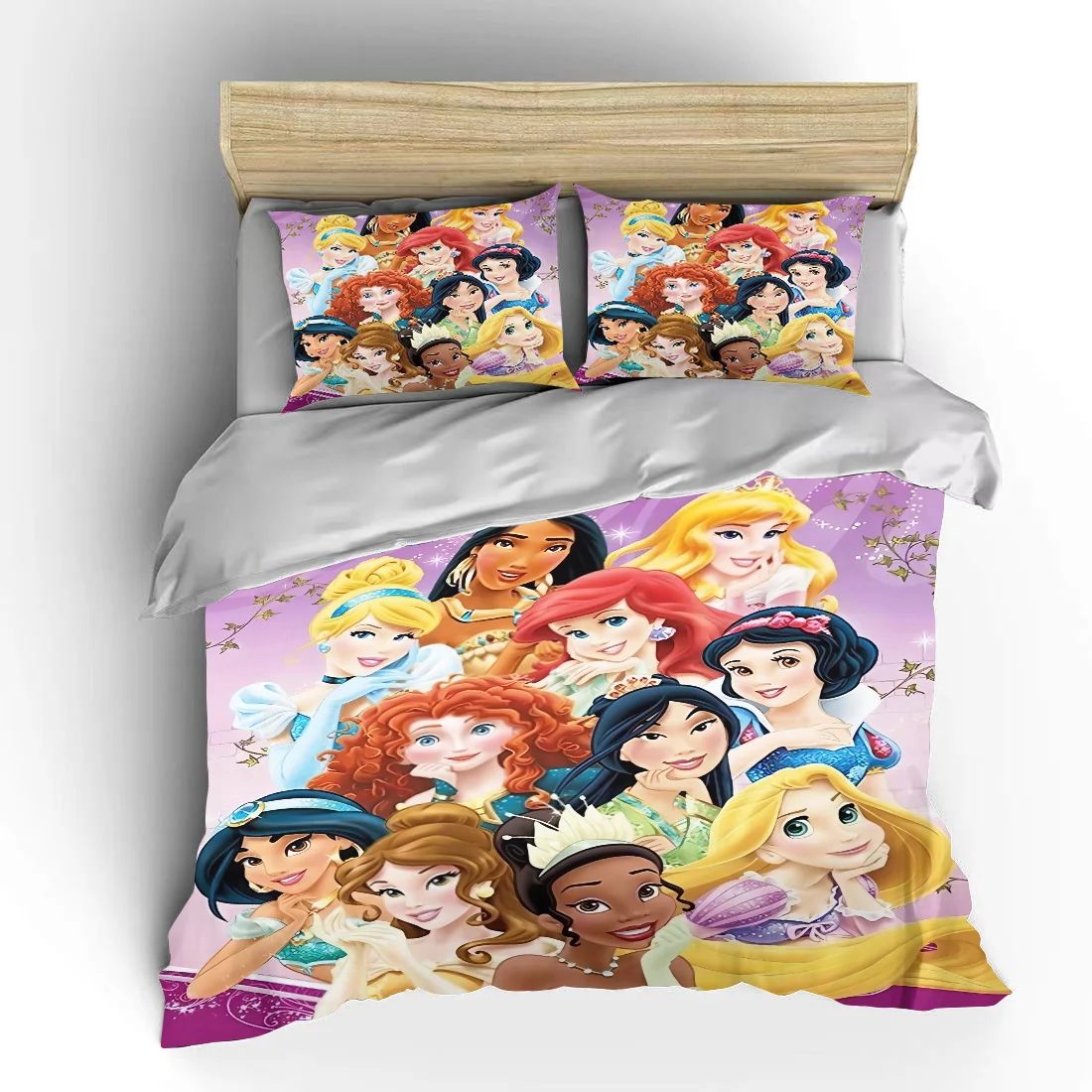 Disney All Black Princess Bedding Set Children 3 Pieces King Size Bed Set Pillowcase Adult Bed Cover Bedroom Quilt Duvet Gift