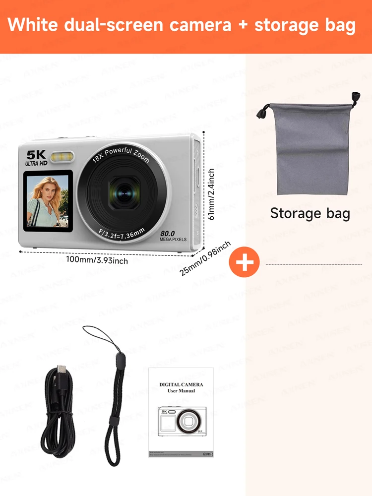 Appareil photo numérique 5K 8000W Pixel rétro CCD double écran caméras photographiques 80MP Vlog Cam