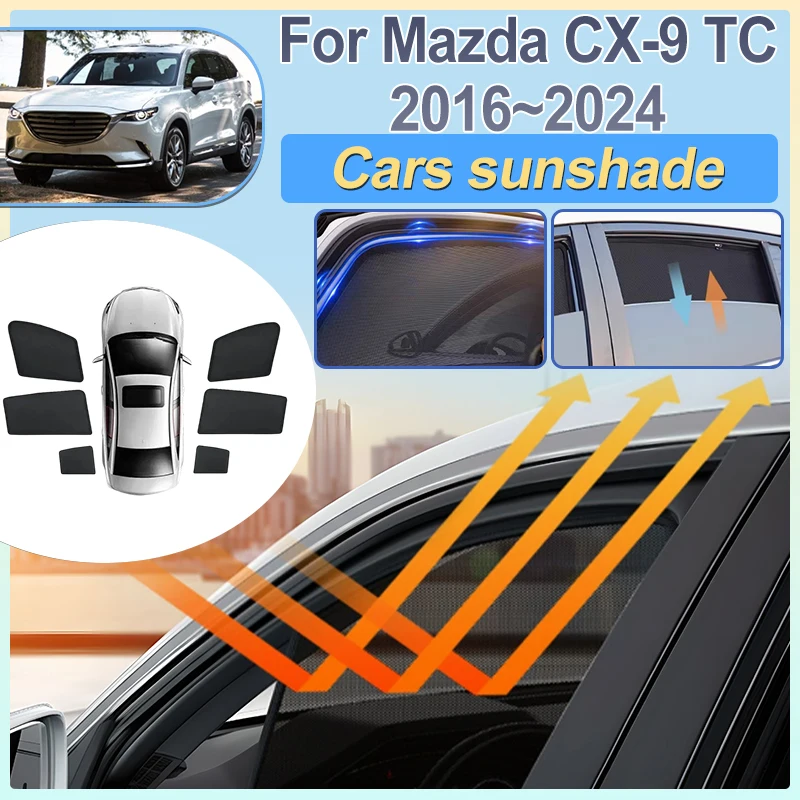

For Mazda CX9 2017 Accessories 2016-2024 CX 9 CX-9 TC Car Sun Shade Cover Front Rear Windshield Mesh Sun Shield Auto Accessories