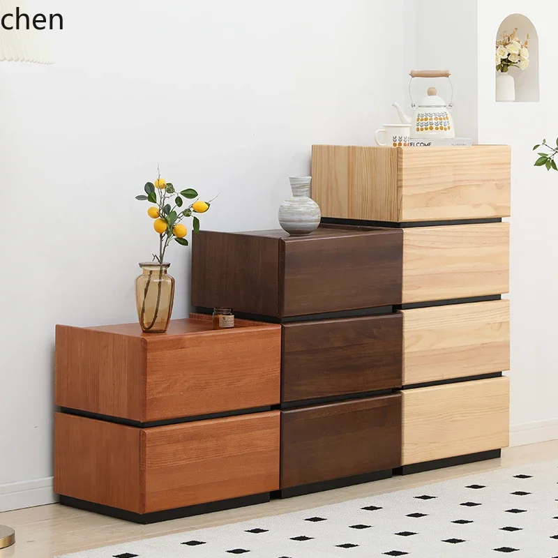 H5.22 solid wood TV side cabinet bedroom simple modern bedside cabinet free group relax wooden bucket cabinet