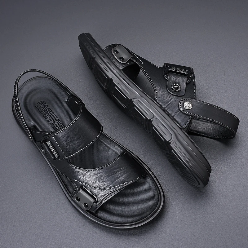 Men's Adjustable Strap Sandals with Dual Buckle Closure for Casual Summer Wear, Lightweight Comfortable Design with Stitched Det