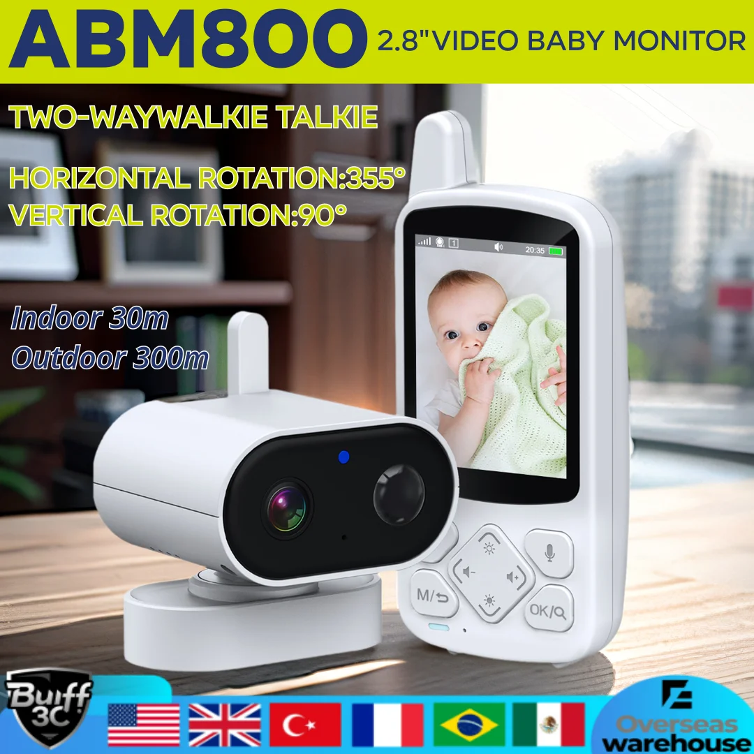 

ABM800 Wireless Baby Monitor 2.8 Inch Real-Time Video Baby Watcher Cradle Song Baby Care Two-waywalkie Talkie Temperature Alert