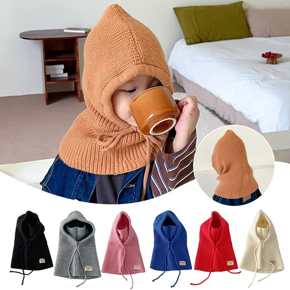 

Durable One-piece Baby Balaclava Hat Ears Neck Warm Kids Beanie Hats Knitted Cap Autumn and Winter