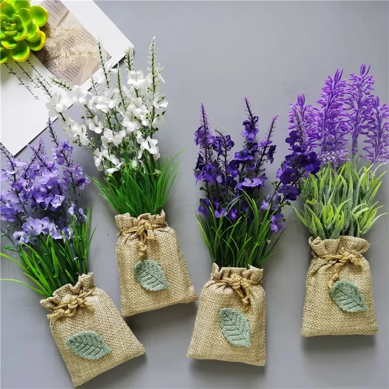 Handmade Purple Lavender Artificial Flower with Linen Bag for Fridge Decoration Fake Flowers Magnetic Stickers decor