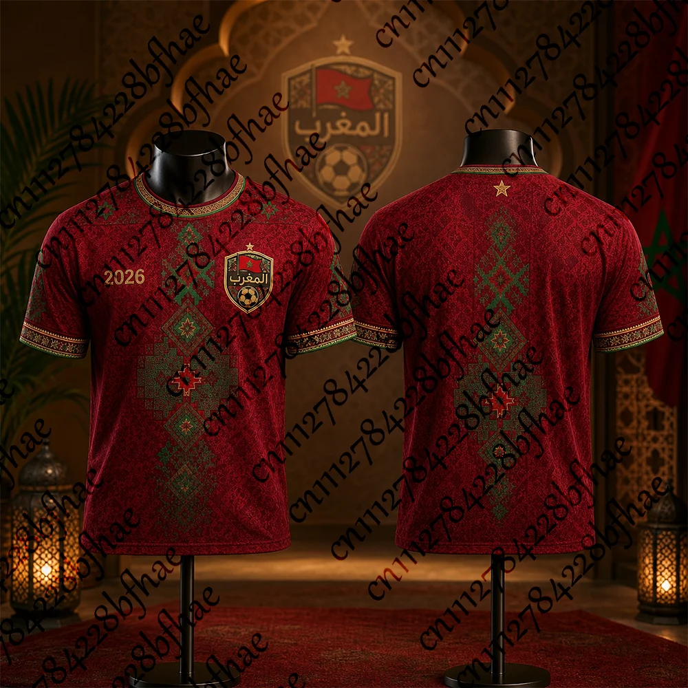 camiseta-comemorativa-de-futebol-retro-casual-estilo-folclorico-marroquino-2026-top-de-verao-respiravel-e-macio-para-homens-mulheres-e-criancas