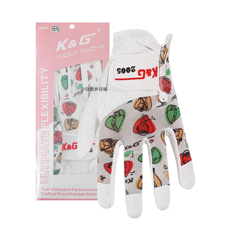 Korea Japan Golf Gloves Ladies Microfiber Cloth Wear-Resistant Sports Printed Anti-Slip Breathable#22024645