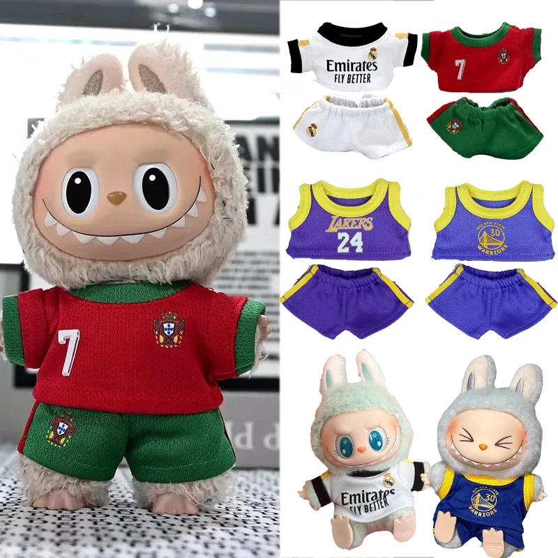 For Labubu Doll Clothes Football Team Uniform Hoodie T-Shirt Shorts Pants Canvas Shoes Clothing Set Sportswear Boy Toy Dollhouse