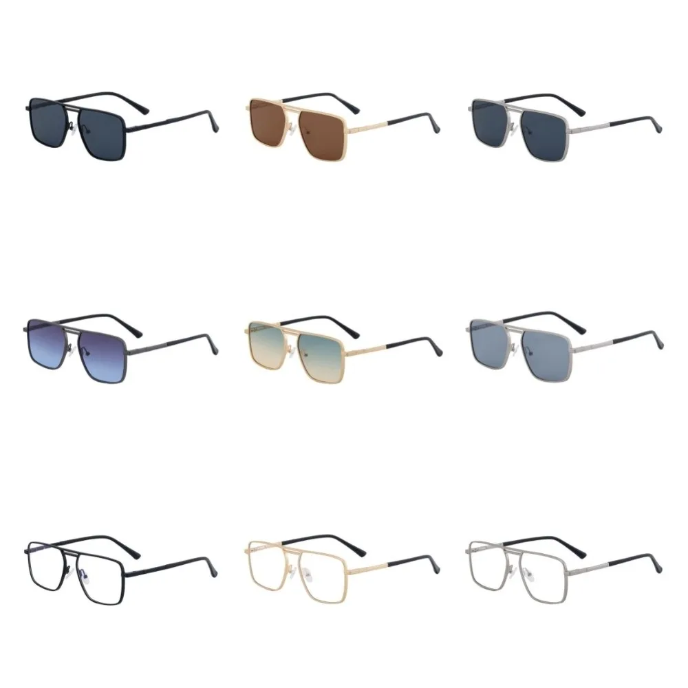 أزياء كبيرة الإطار مربع النظارات الشمسية UV400 خفيفة الوزن مزدوجة شعاع نظارات شمسية سبائك فاسق الرجال النظارات للجنسين