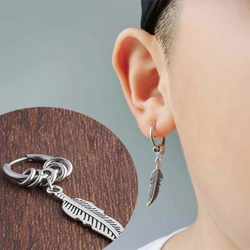 2pc korean Fashion Cross feather Stud Earrings Punk Rock Style For Women men High Quality Stainless steel Hiphop Ear Jewelry image 6