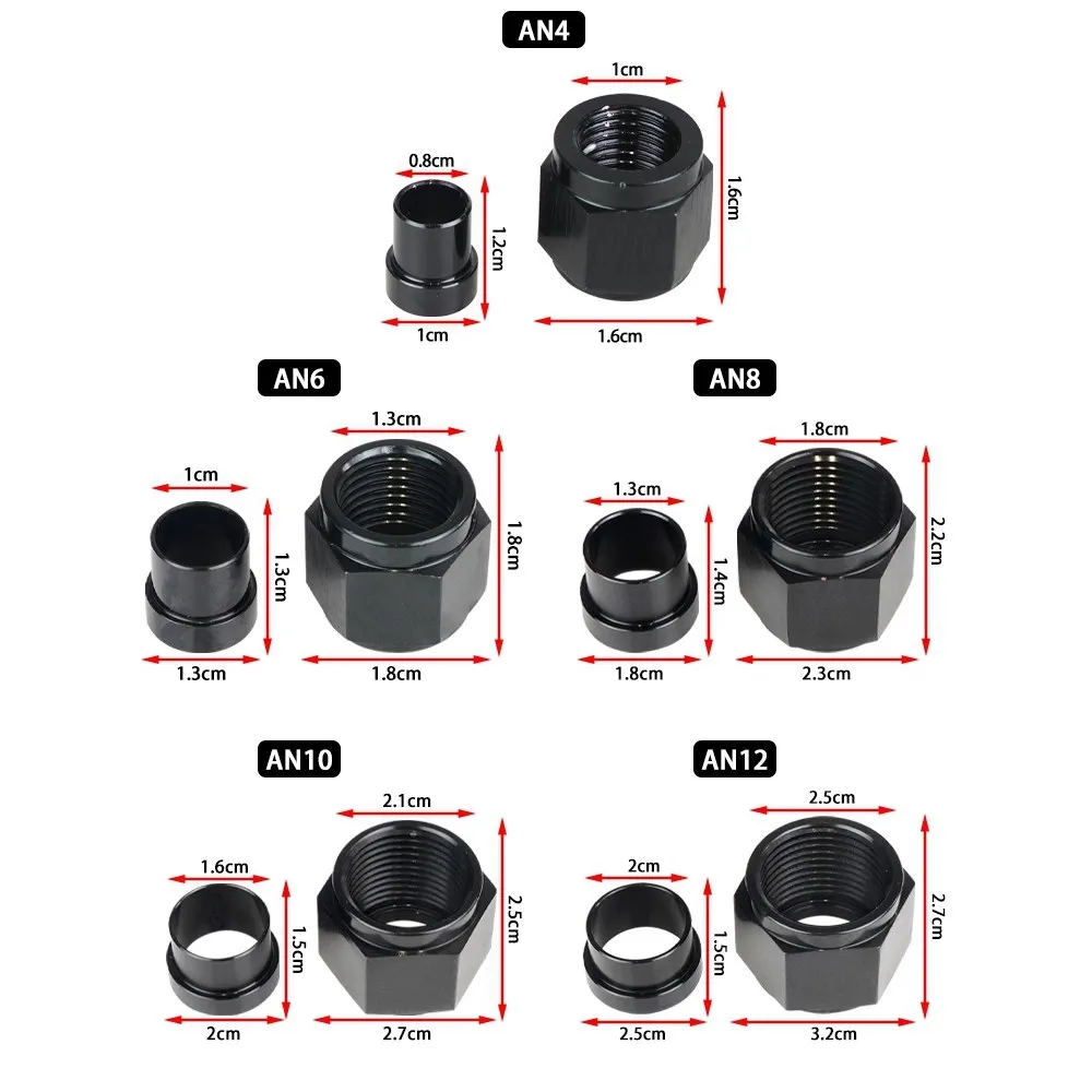 AN4 AN6 AN8 AN10 AN12 Straight Hose Fittings 0 Degree AN4 1/4 AN6 3/8 AN8 1/2 AN10 5/8 AN12 3/4 Aluminum Adapter Black Anodized