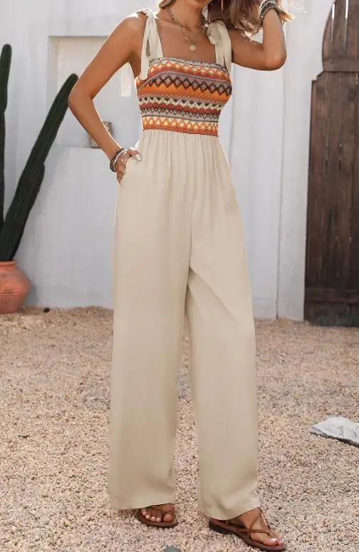 

Летний элегантный сексуальный комбинезон в этническом стиле с вышивкой и пэчворком, комбинезон на бретелях для отпуска, 2026 год