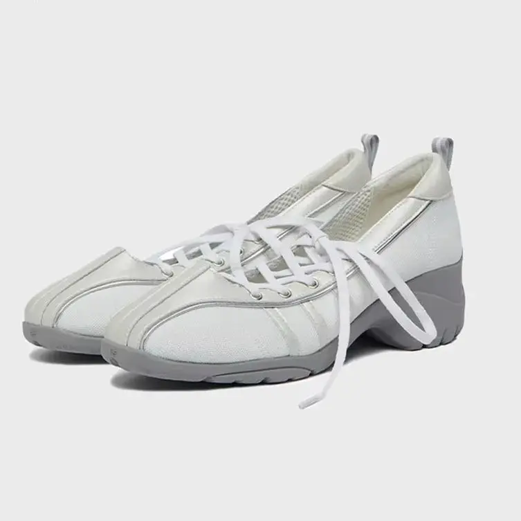 Zapatillas de Ballet de Malla Transpirable para Mujer, Estilo Mary Jane, para Primavera y Otoño, Zapatos Vulcanizados con Tacón de 5 cm, Casuales, Deportivos, para Caminar