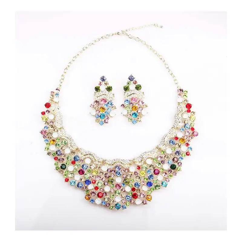 

Bib Statement Necklace Colorful Glass Crystal Collar Choker Necklace for Women Fashion Accessories