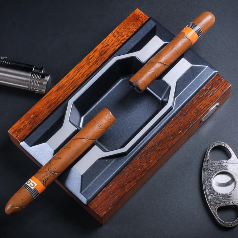 

Роскошная пепельница для сигар с деревянным основанием и металлическим отделением пепельница