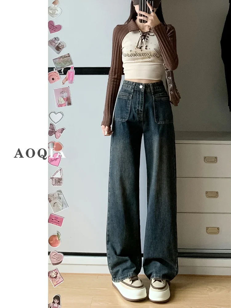 

Большие размеры, широкие джинсы с высокой талией, женские джинсовые брюки прямого кроя, осенние модные утягивающие свободные длинные брюки