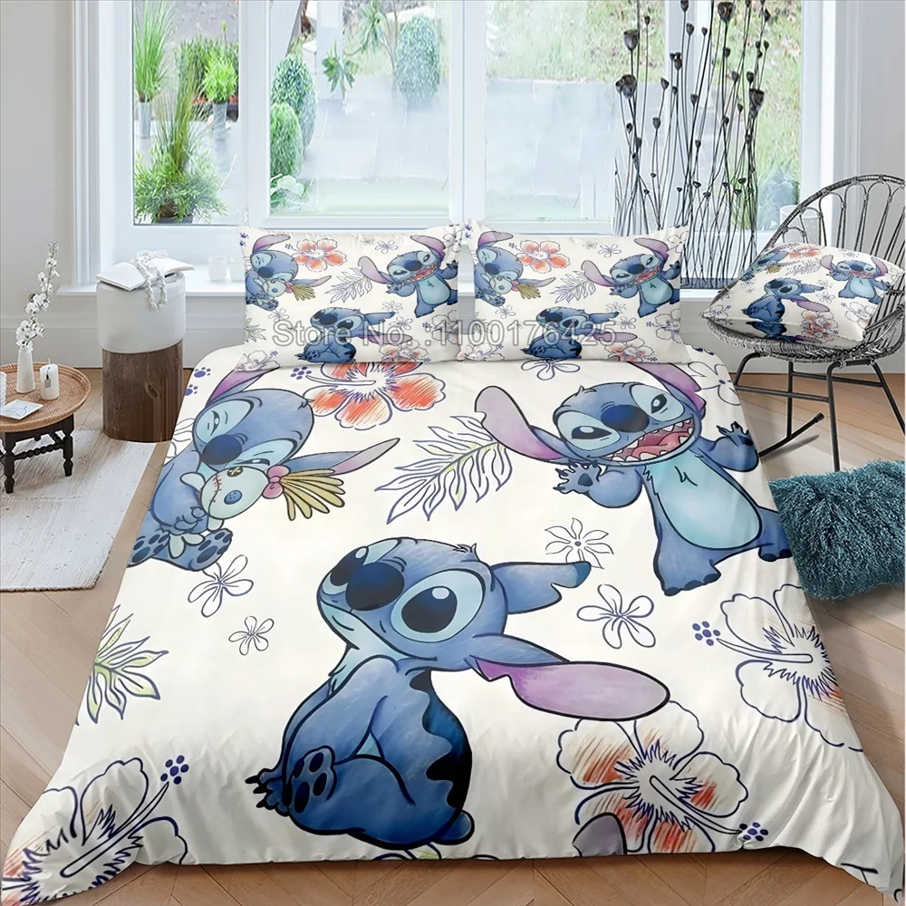 Anime Stitch Bedding Set 3D Cartoon Printed Quilt Duvet Cover Set Pillowcase Kids Beddroom Comfortable Home Decor