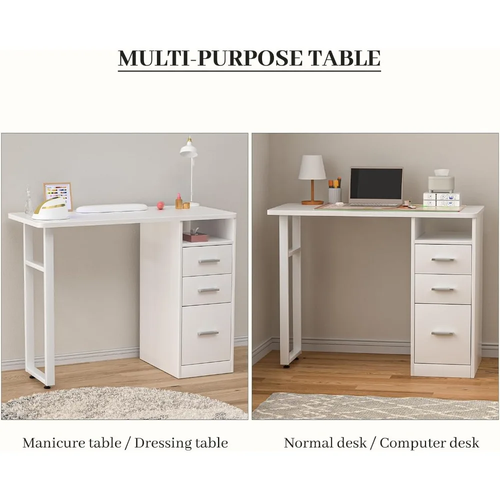 مكتب فني أظافر أبيض متين مع أدراج تخزين - محطة مانيكير مقاومة للأكريليك وقابلة لتعديل الارتفاع لمحترفين التجميل #5