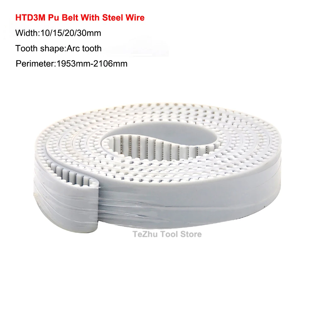 

1PCS HTD3M 1953mm-2106mm Closed Loop Polyurethane Pu Belt With Steel Wire Core White Synchronous Belt Width 10/15/20/30mm