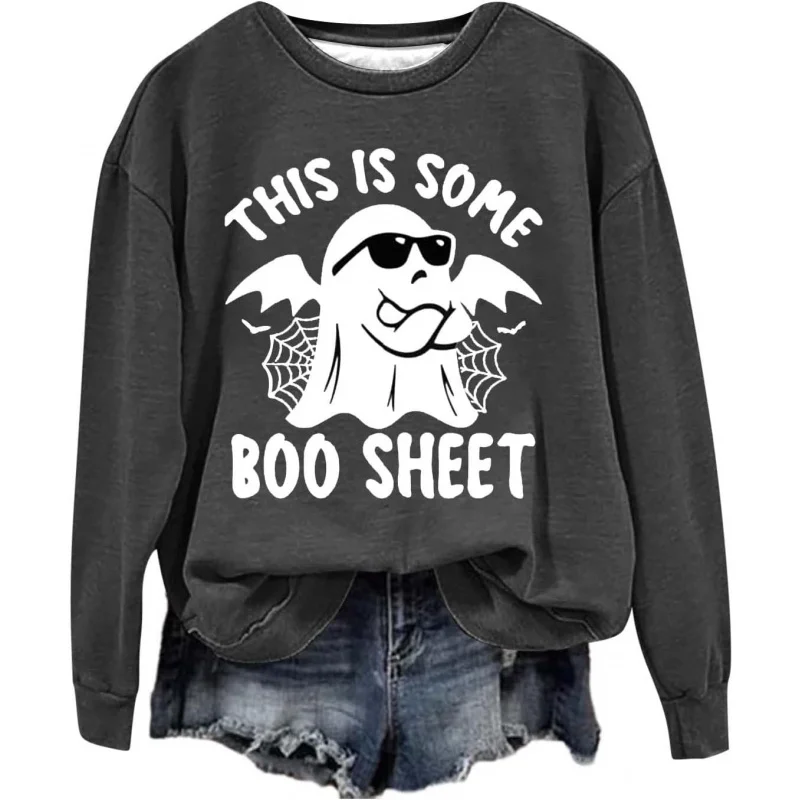 

This Is Some Boo Sheet Sweatshirt for Women Halloween Long Sleeve Shirts Crewneck Cute Ghost Graphic Casual Funny Top