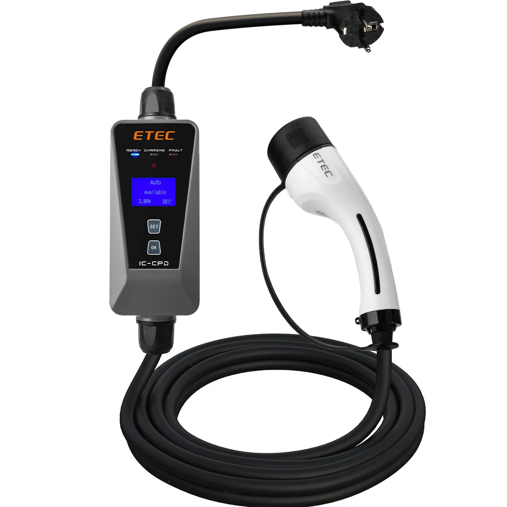 ETEC Protable Charger 1PH 16A 3.8KW With Type 2 Plug & 4 Meters Charging Cable+CEE power Plug&1Meter power Cable.