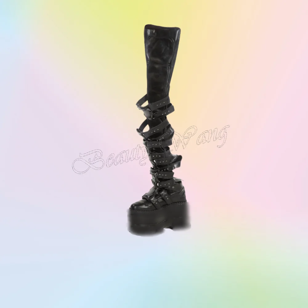 

Black Belt Decor Boots Thigh High Solid Platform Shoes Long High Shoes for Women Open Toe Wedding Shoes 2023 Zapatillas Mujer