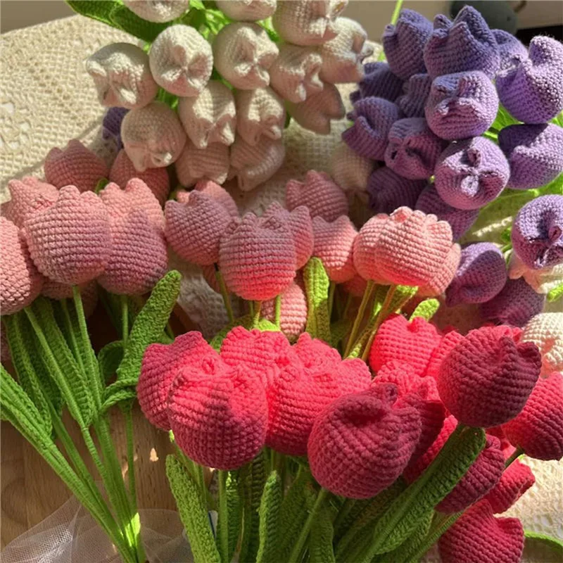 Creative Handmade Knitted Flowers Artificial Tulip Bouquet For Home Decor Wool Yarn Crochet Friendship Flower Mother's Day Gifts