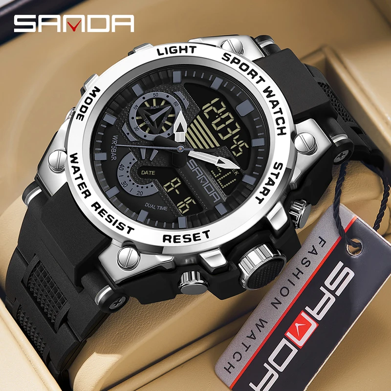 

Fashion Sanda Model Men Cool Design Mutiple Functions Teenagers Water Resistant Outdoor Alarm Mode Dual movement Wrist Watches