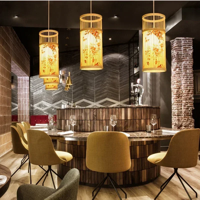Bamboo Pendant Lamp Hand Knitted Chinese Style Weaving Hanging Lamps 33/42cm Restaurant Home Decor Lighting Fixtures home decor