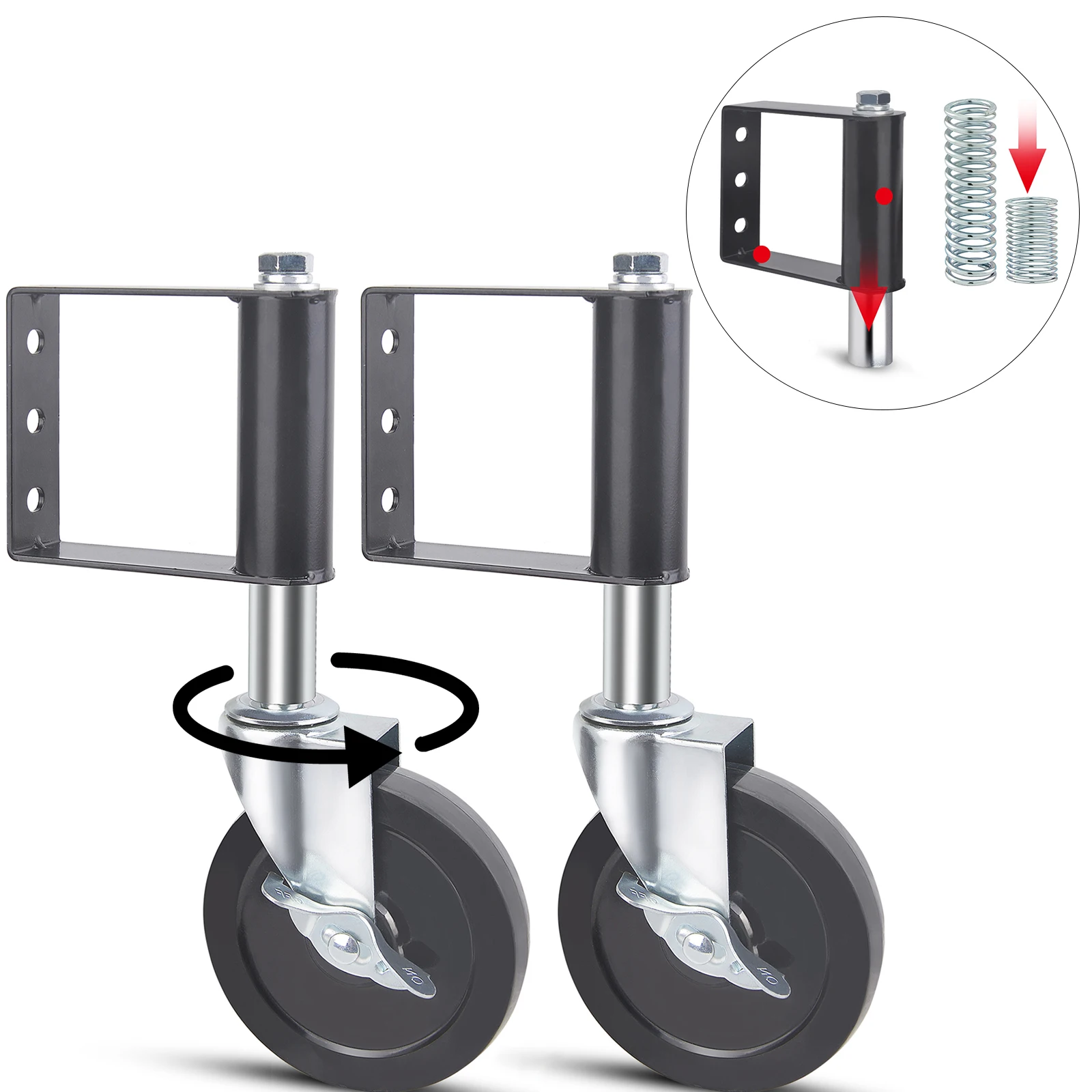 Image 6: 2 * Roue universelle avec frein 360 °   Les roues de porte rotatives à double roulement à billes intégré et une charge par ressort suppriment efficacement les vibrations