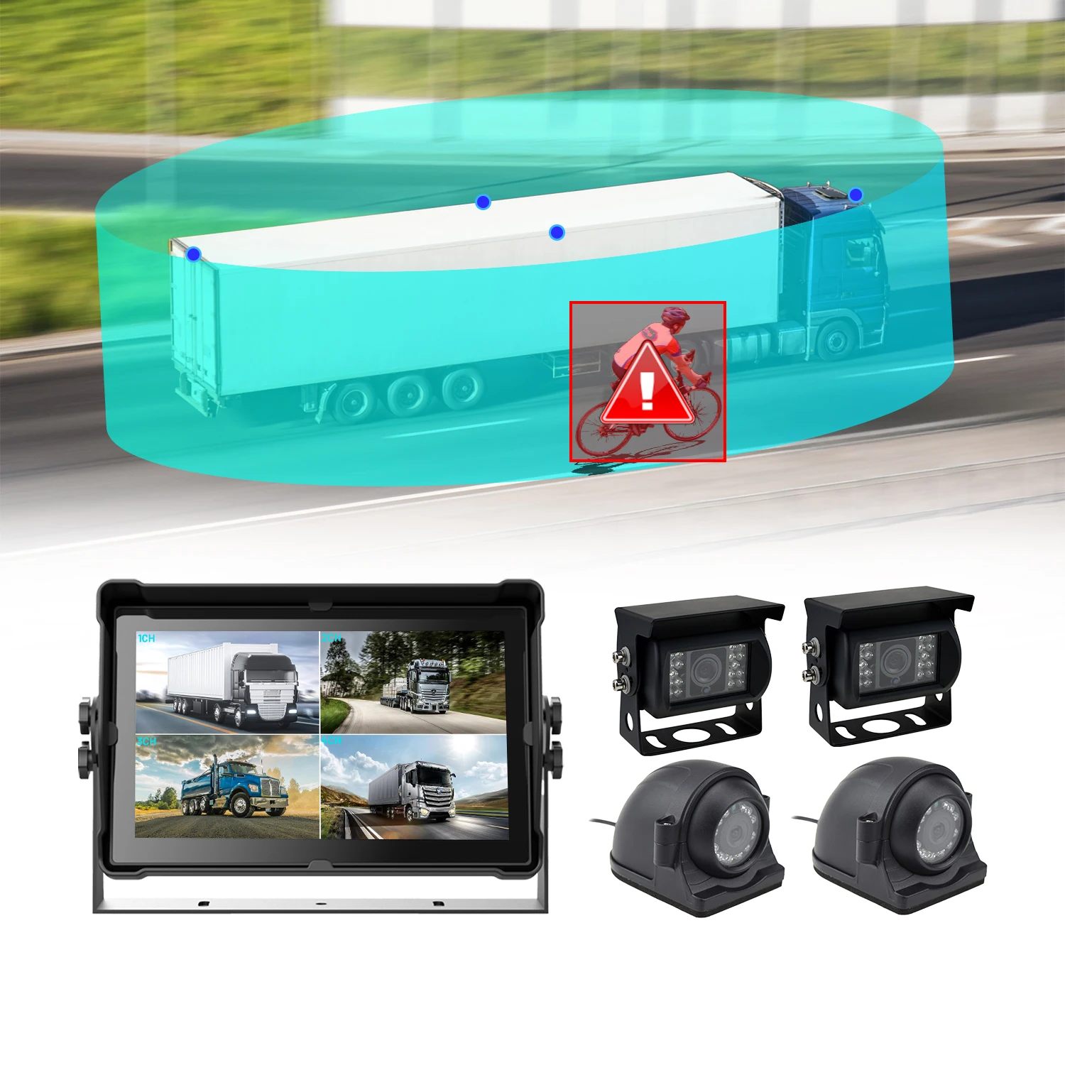 Truck 360 Around View Blind Spot Camera System 10.1inch ADAS Split AHD With Front Side Rear View 4 Camera