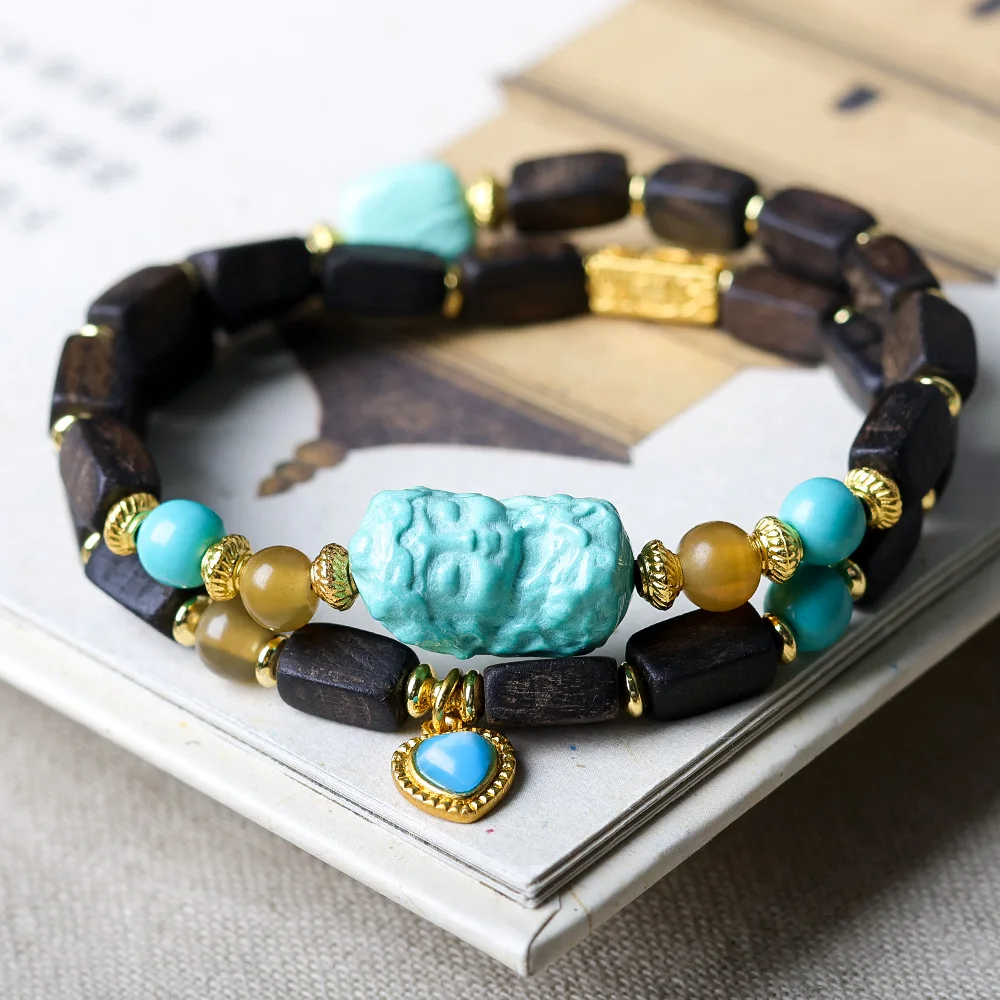 달라간 아가우드 투 서클 팔찌 오리지널 문화적 빛깔의 그린 타라 중국식 핸드스트링 불교 구슬 남녀 공용